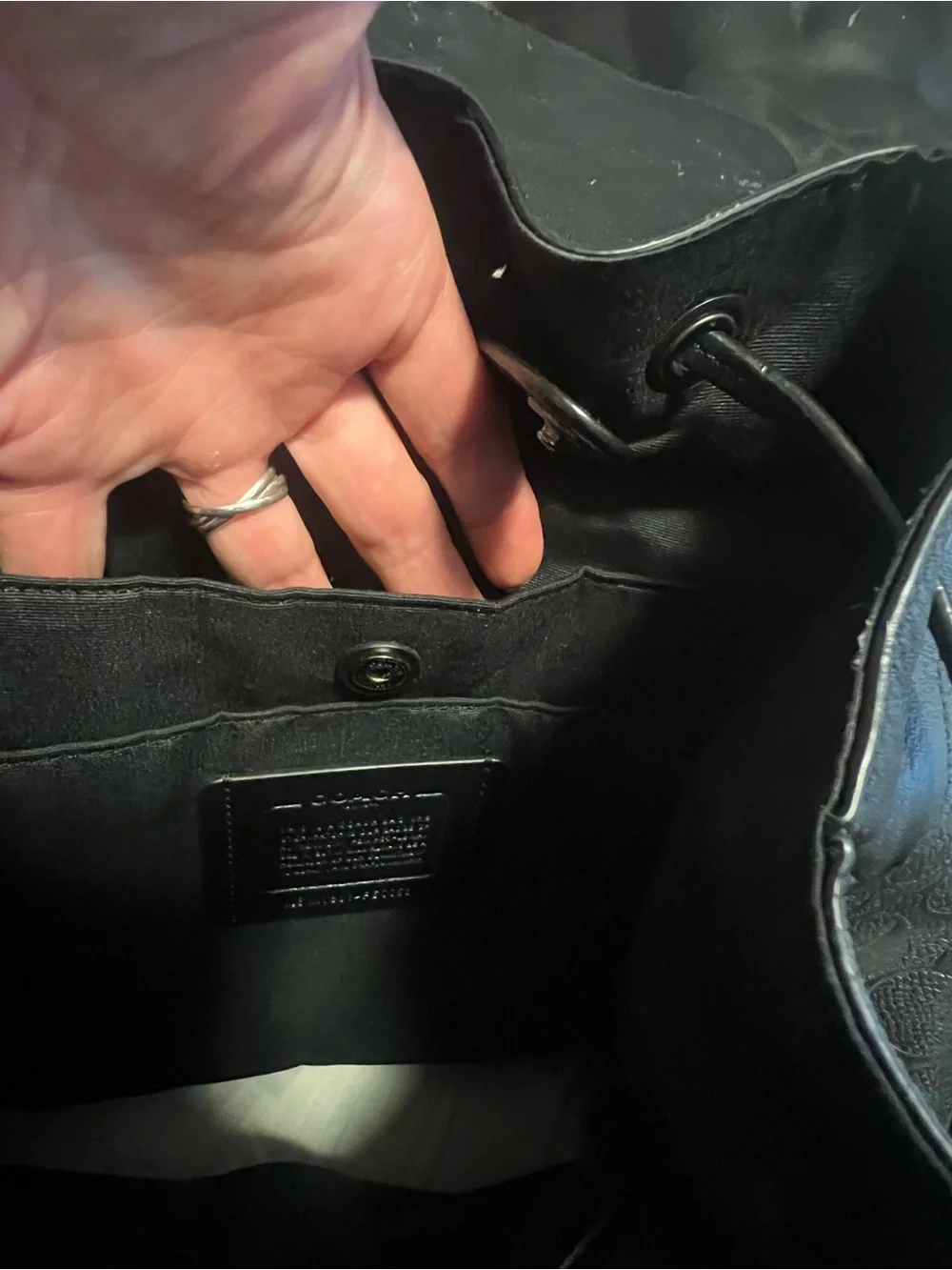 Coach Mens Hudson Backpack in Black Debossed Signature Leather